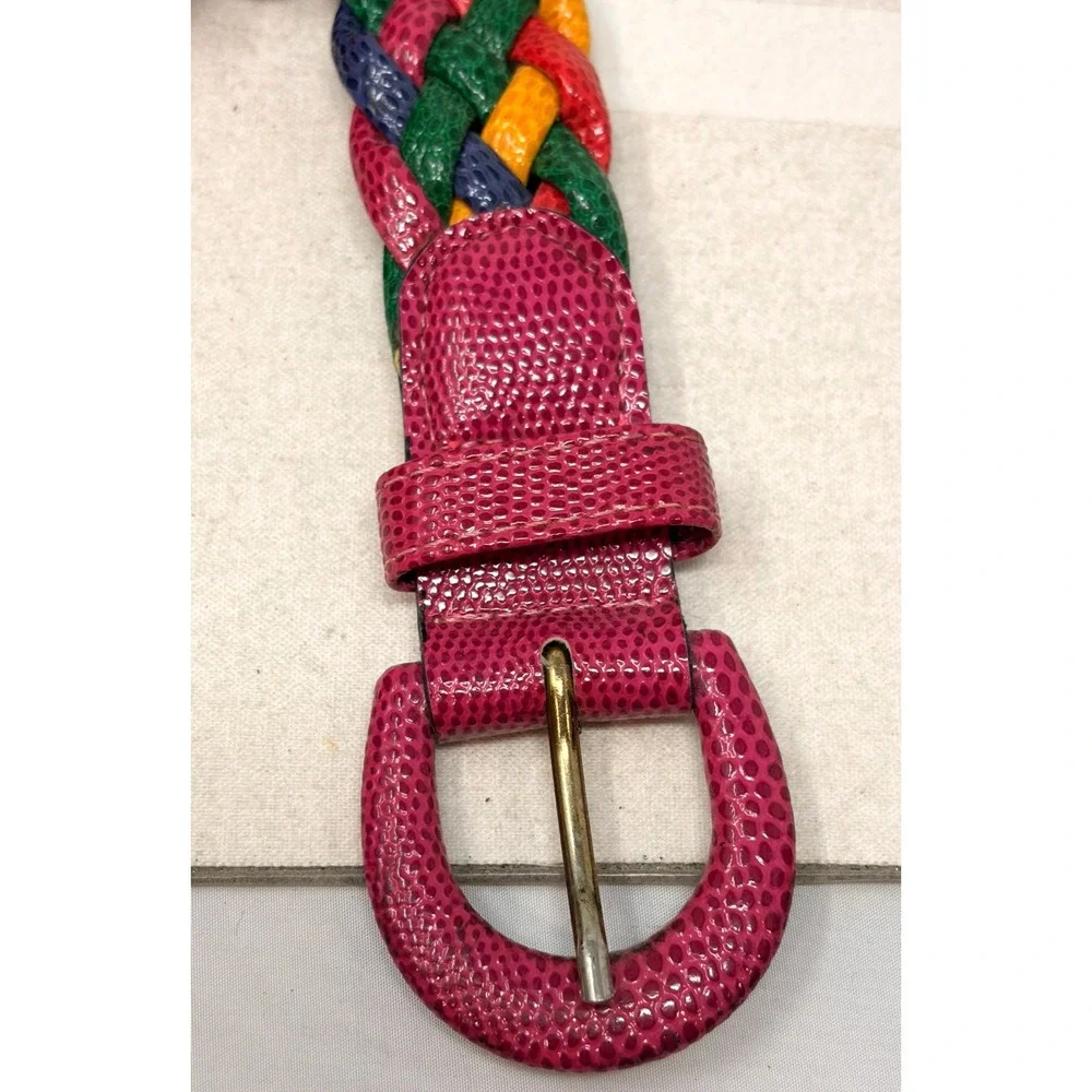 Vintage 90s Express Compagnie Internationale Multicolor Braided Pink Waist Belt